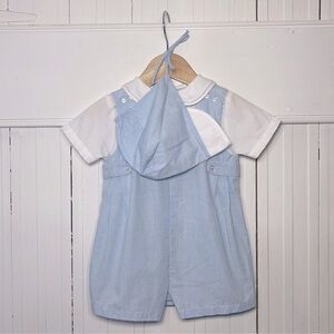 PETIT AMI VGUC Boys Classic Peter Pan Collar Blouse Jon Jon Bonnet Matching Set